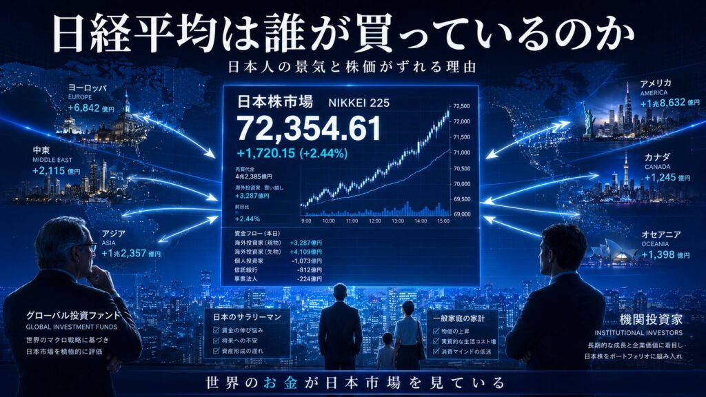 海外投資家と日本株市場の関係を表現したイメージ画像