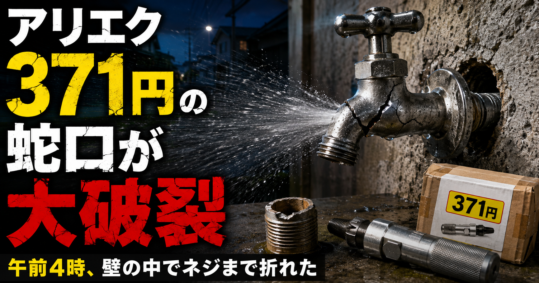 AliExpressで371円で購入した蛇口が破裂しDIYで修理した記事のアイキャッチ画像